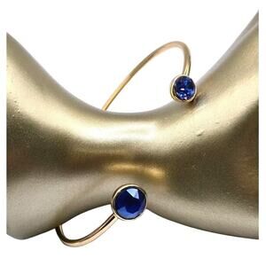 Bracelet Signed Cuff Cobalt Blue Sparkling Gold Tone Minimalist Thin Wire SK2178